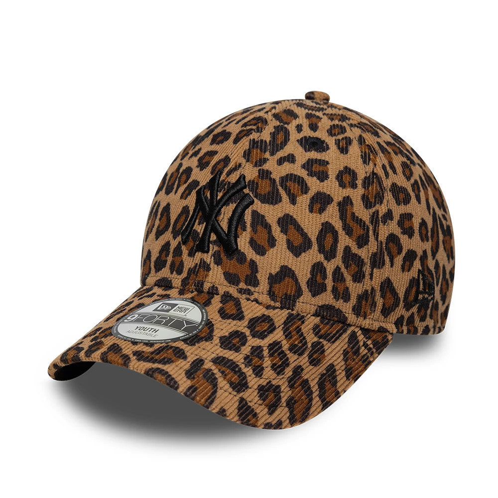 Pictured is this Youth MLB Leopard Cord New York Yankees 9FORTY cap in brown. 1