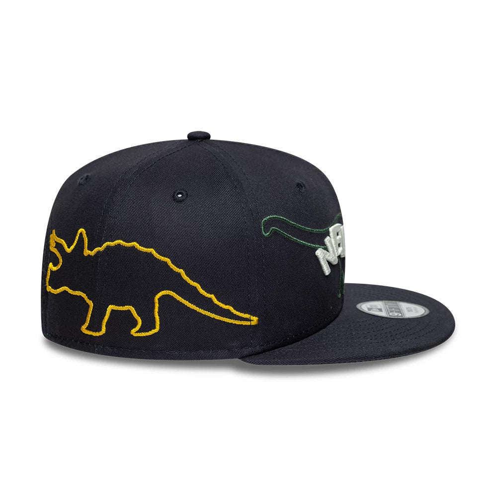 Pictured is this Youth MLB Dino 9FIFTY Snapback cap in navy. 4