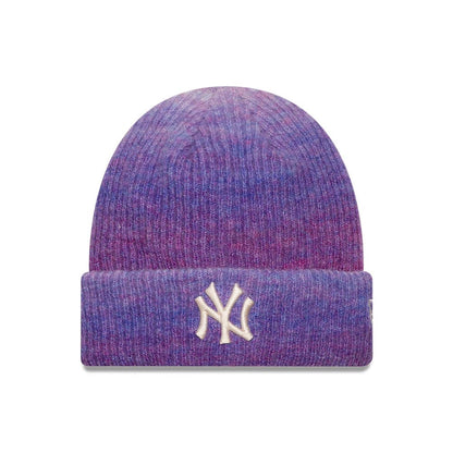 Pictured is this Youth MLB Ombre New York Yankees Cuff Knit Beanie hat in purple. 1