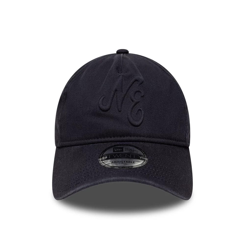 Pictured is this New Era Embossed 9TWENTY A-Frame cap in navy. 2