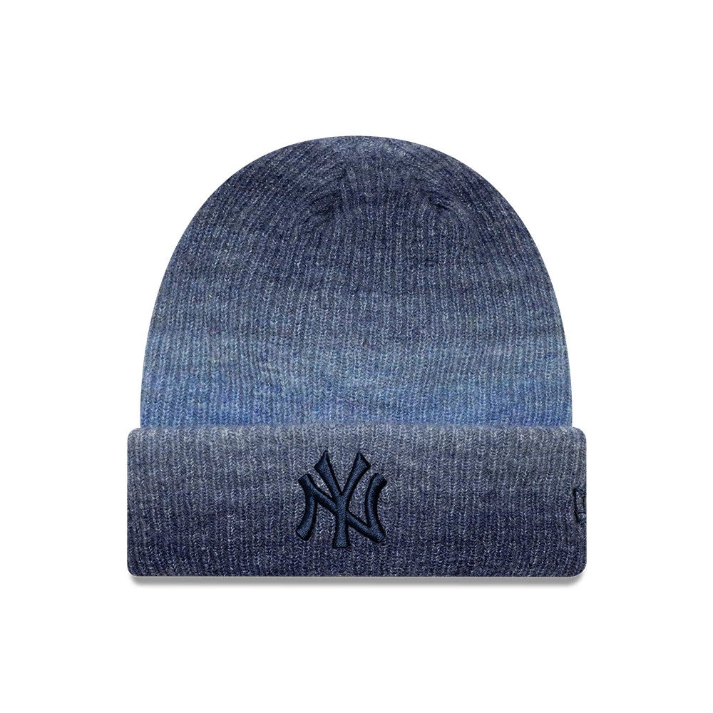Pictured is this Youth MLB Ombre New York Yankees Cuff Knit Beanie hat in navy. 1