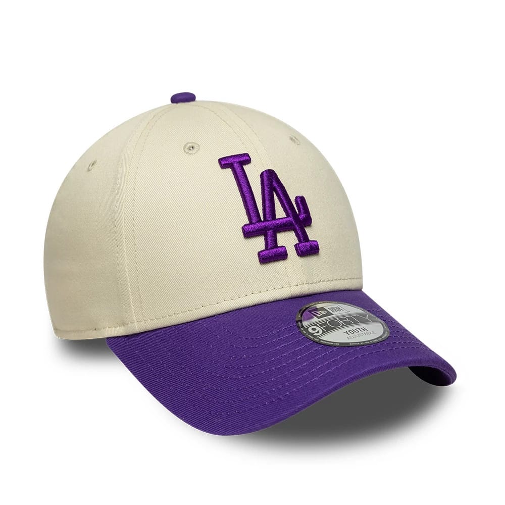 Pictured is this Youth MLB League Essential LA Dodgers 9FORTY cap in cream. 3
