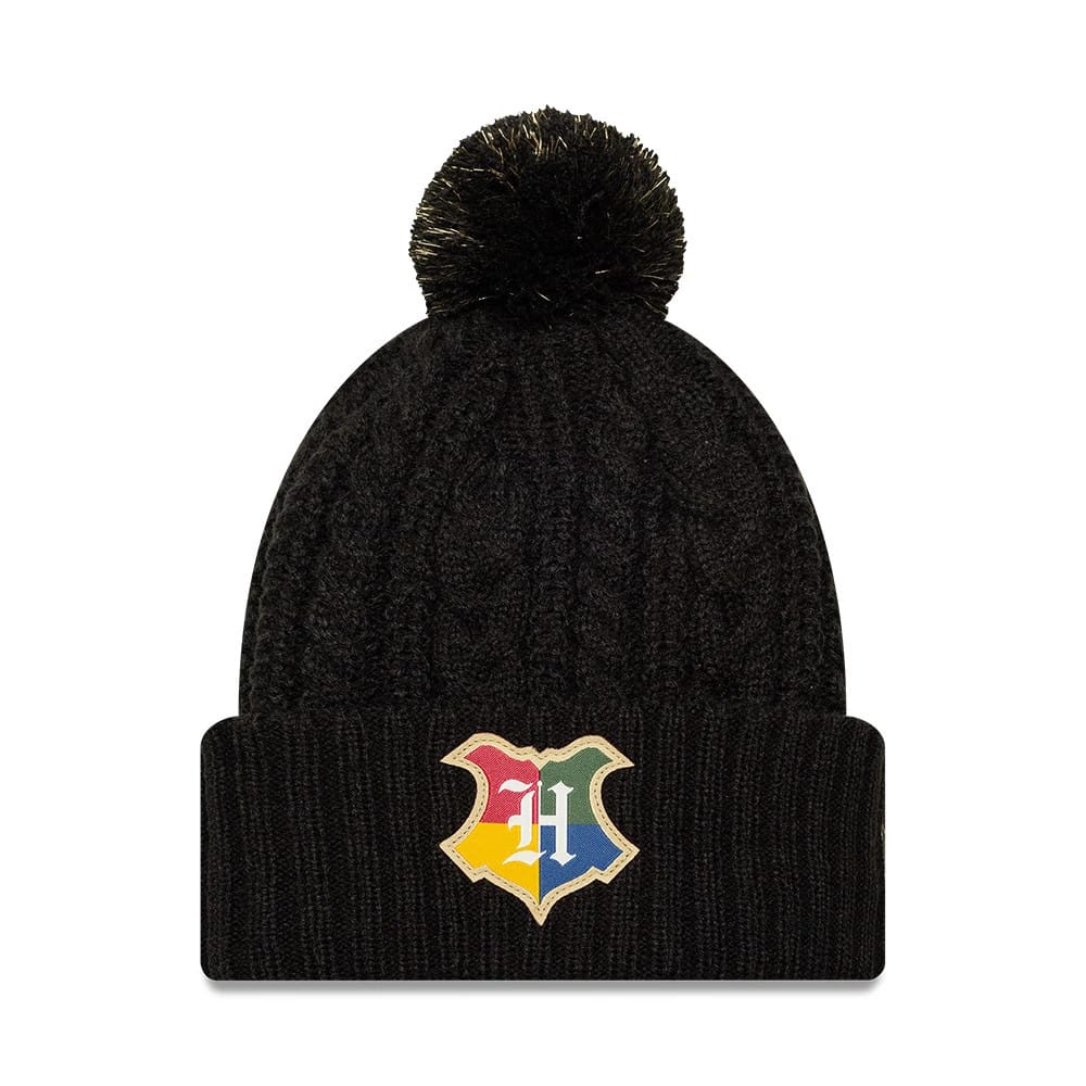 Pictured is this Youth Harry Potter Hogwarts Cuff Knit Beanie hat in black. 1