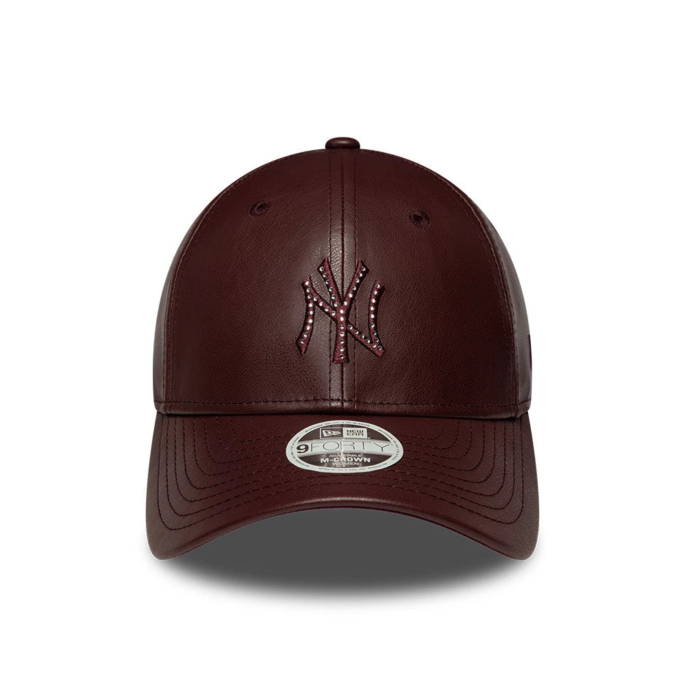 Pictured is this Womens MLB Diamante PU New York Yankees 9FORTY M-Crown cap in dark red. 2