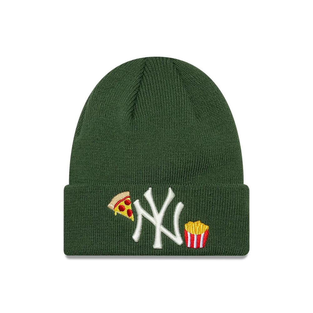 Pictured is this Child MLB Food Icon New York Yankees Cuff Knit Beanie hat in dark green. 1