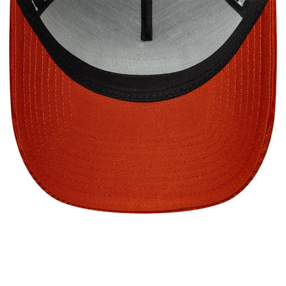 Pictured is this New Era Patch Cord 9FORTY A-Frame Trucker cap in navy & red. 5