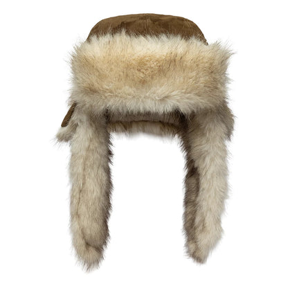 Pictured is this New Era Suede Trapper hat in brown. 2