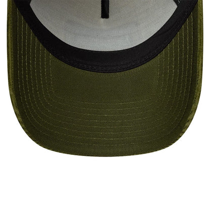 Pictured is this New Era Patch Cord 9FORTY A-Frame Trucker cap in cream & green. 5