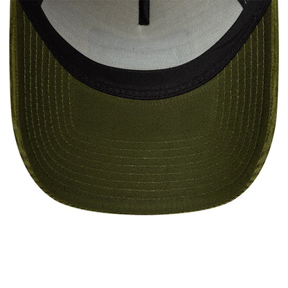 Pictured is this New Era Patch Cord 9FORTY A-Frame Trucker cap in cream & green. 5