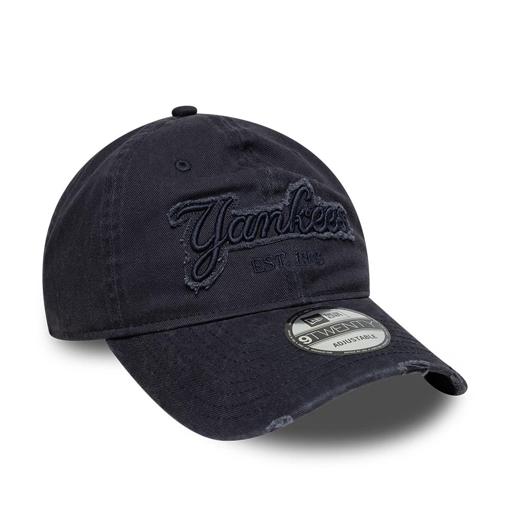 Pictured is this MLB Distressed Denim New York Yankees 9TWENTY cap in navy. 3