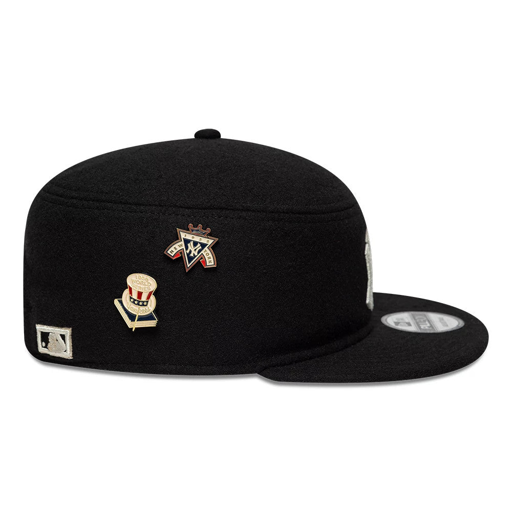Pictured is this MLB Cooperstown Pin New York Yankees Pillbox Adjustable cap in black. 4