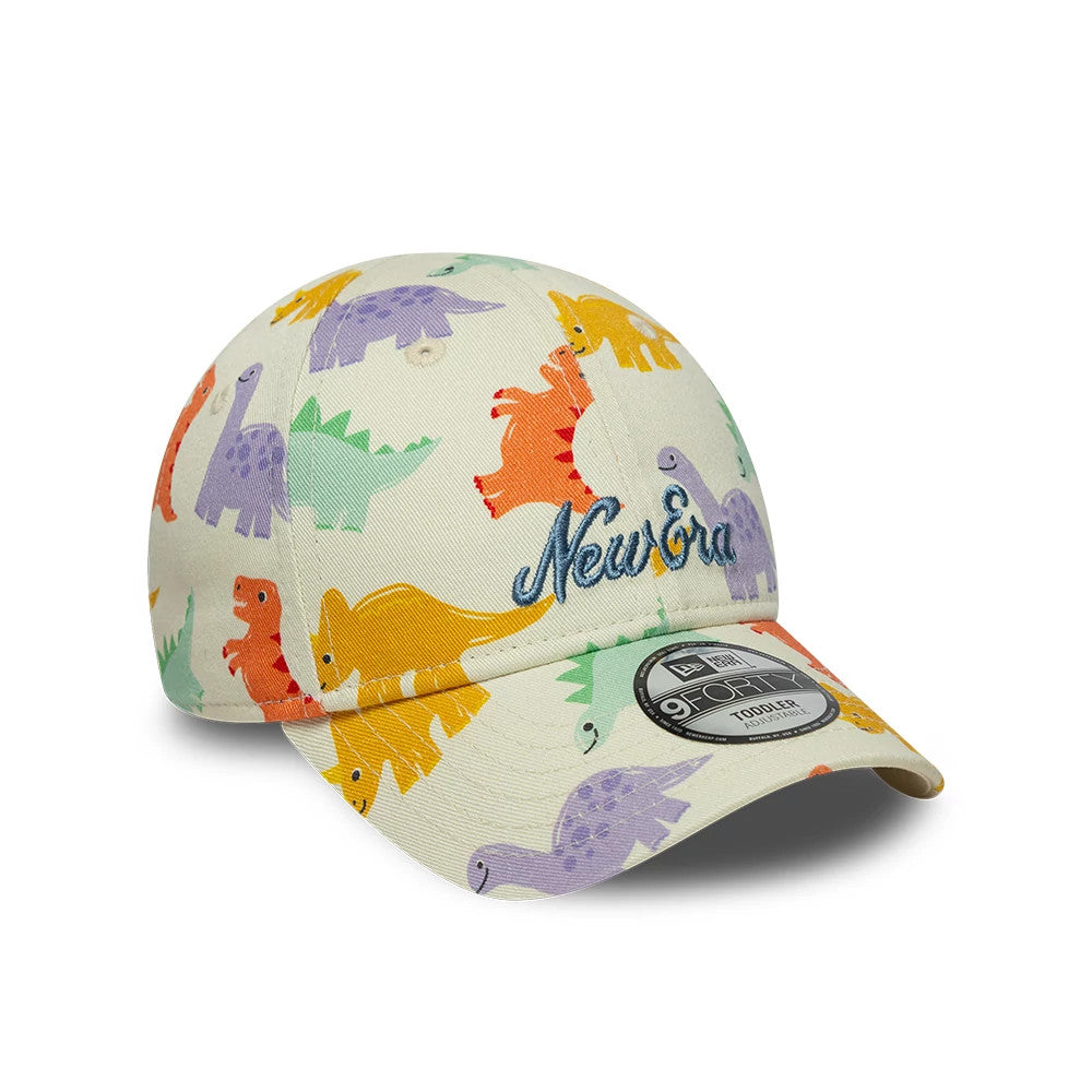Pictured is this Toddler New Era All Over Dino 9FORTY cap in cream. 3