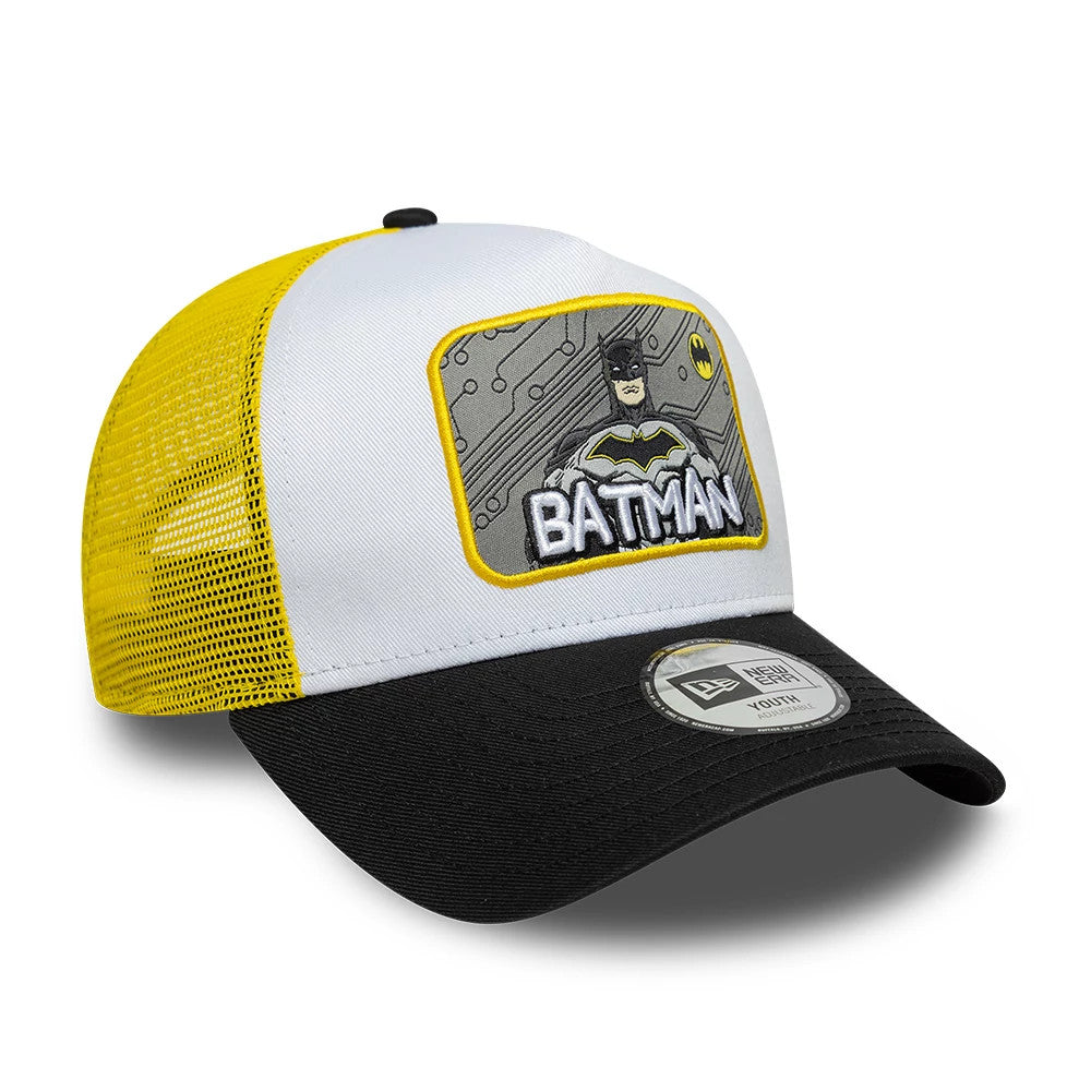 Pictured is this Youth DC Patch Batman 9FORTY A-Frame Trucker cap in white. 3
