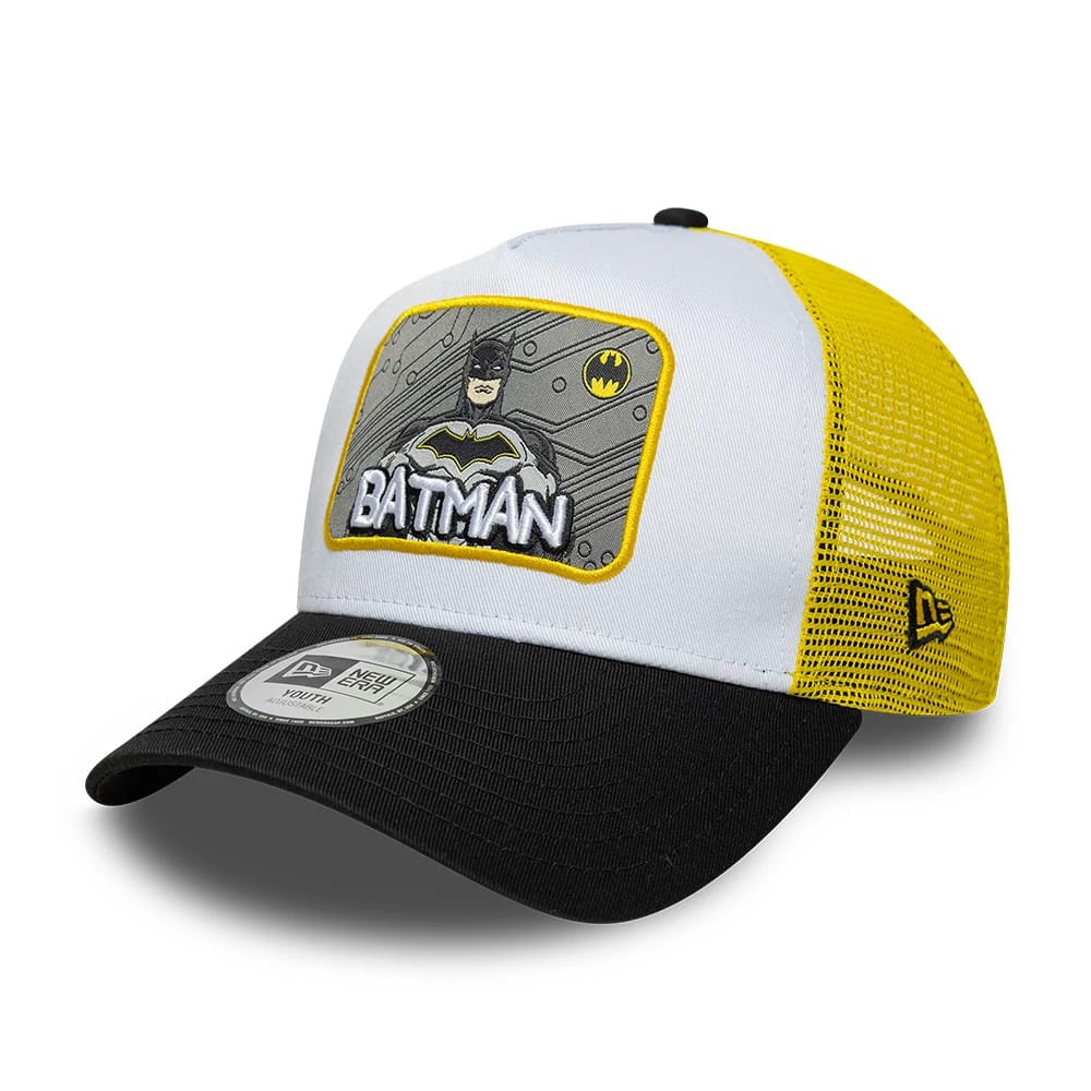 Pictured is this Youth DC Patch Batman 9FORTY A-Frame Trucker cap in white. 1