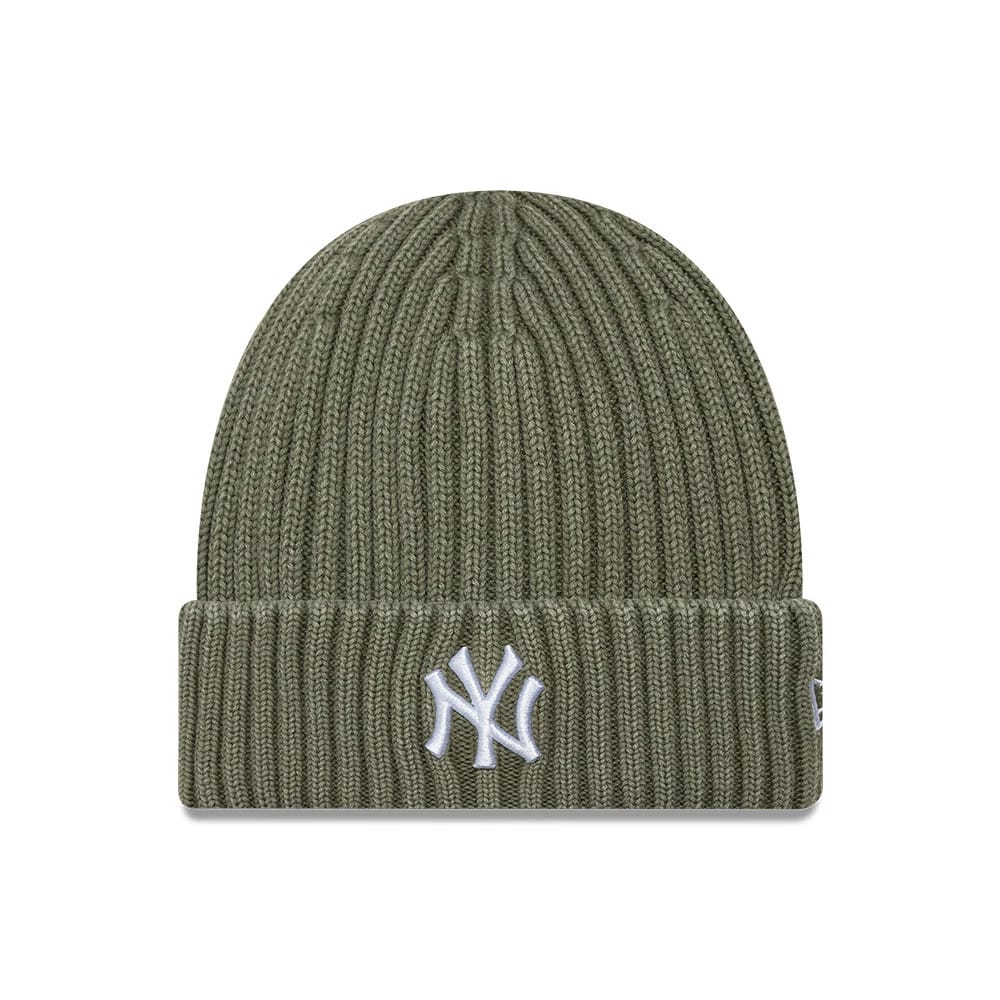 Pictured is this MLB Washed New York Yankees Cuff Knit Beanie hat in green. 1