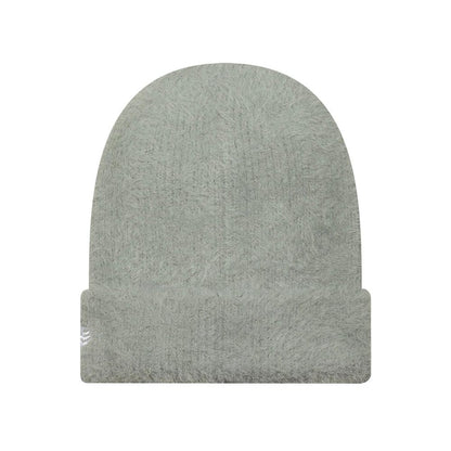 Pictured is this Womens MLB Fluffy Mohair New York Yankees Cuff Knit Beanie hat in grey. 2