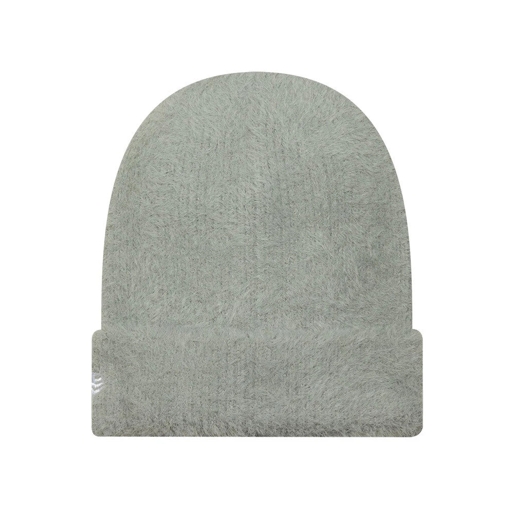 Pictured is this Womens MLB Fluffy Mohair New York Yankees Cuff Knit Beanie hat in grey. 2