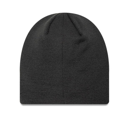 Pictured is this MLB Script LA Dodgers Skull Knit Beanie hat in charcoal. 2