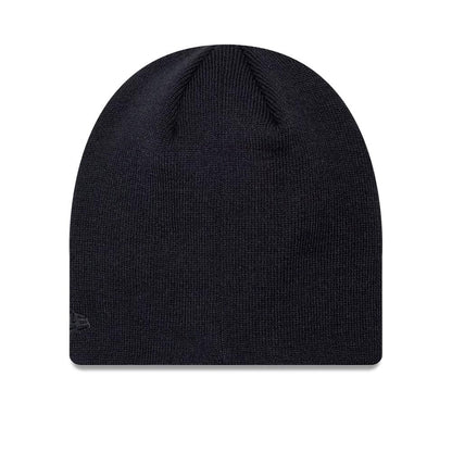 Pictured is this MLB Script New York Yankees Skull Knit Beanie hat in navy. 2