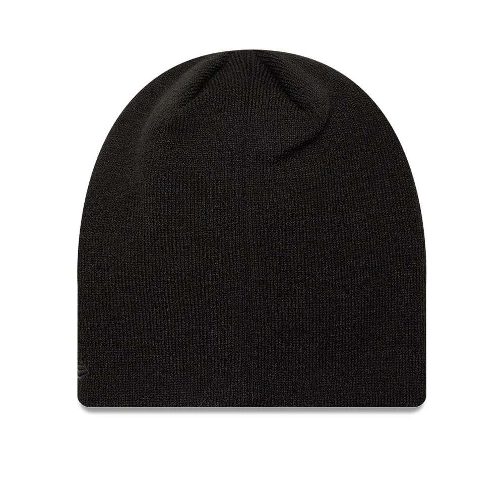 Pictured is this NBA wordmark Chicago Bulls Skull Knit Beanie hat in black. 2