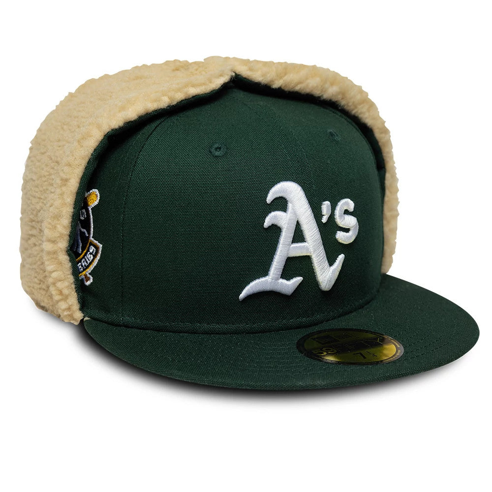 Pictured is this MLB World Series Athletics Dogear 59FIFTY Fitted cap in dark green. 1