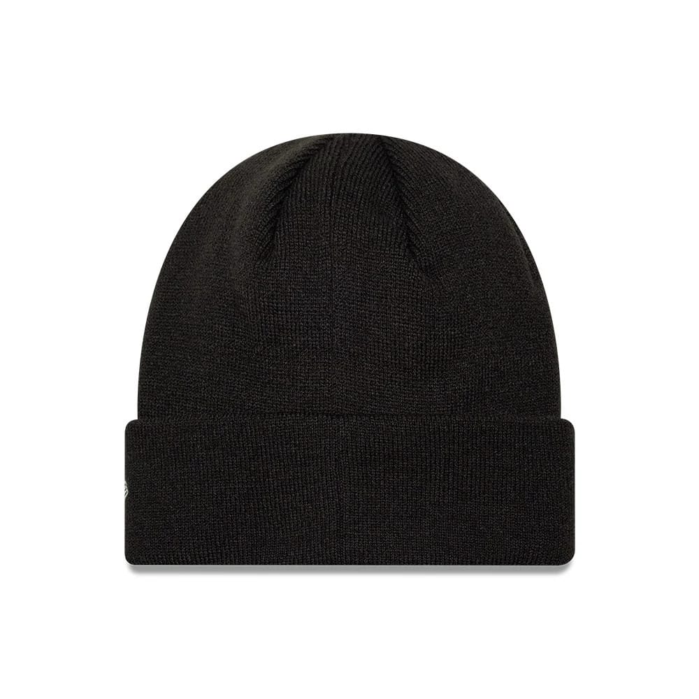 Pictured is this MLB Metallic Outline New York Yankees Cuff Knit Beanie hat in black. 2