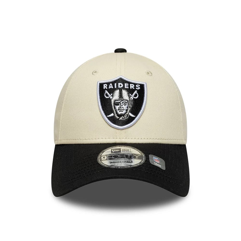 Pictured is this NFL Colourblock Las Vegas Raiders 9FORTY cap in cream. 2