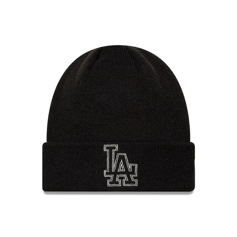 Pictured is this MLB Metallic Outline LA Dodgers Cuff Knit Beanie hat in black. 1