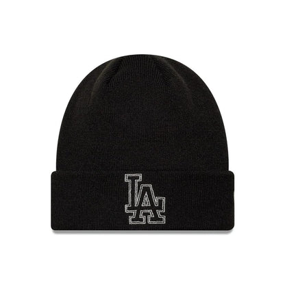 Pictured is this MLB Metallic Outline LA Dodgers Cuff Knit Beanie hat in black. 1