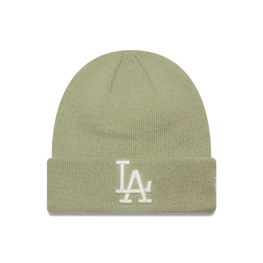 Pictured is this Youth MLB League Essential LA Dodgers Cuff Knit Beanie hat in pastel green. 1