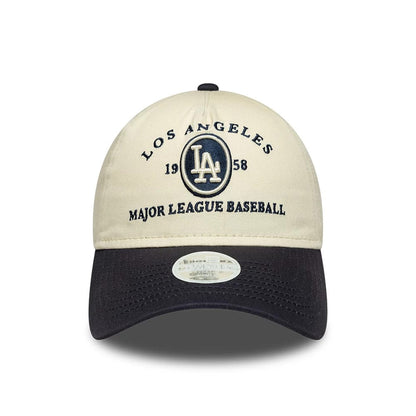 Pictured is this Womens MLB LA Dodgers 9TWENTY A-Frame cap in cream & black. 2
