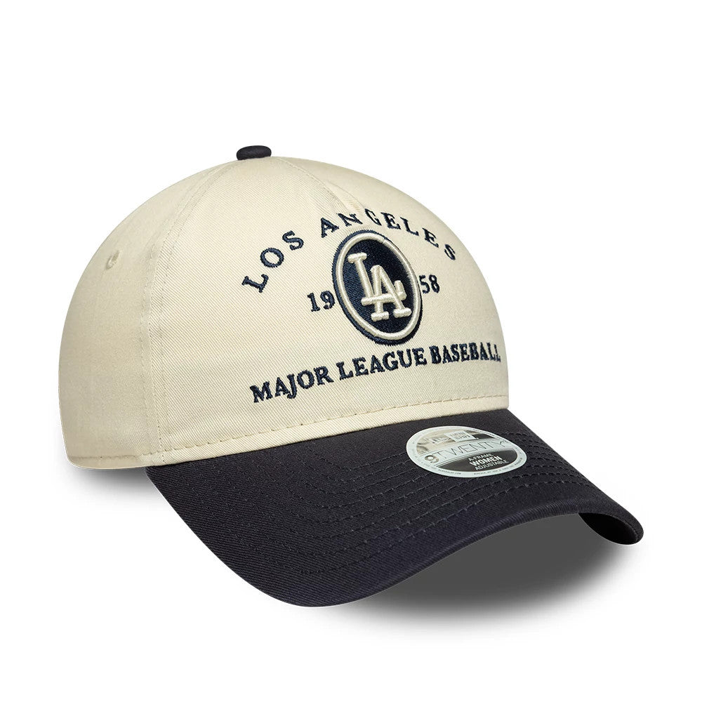 Pictured is this Womens MLB LA Dodgers 9TWENTY A-Frame cap in cream & black. 3