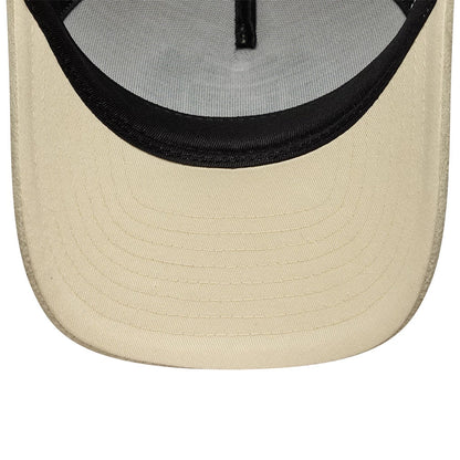 Pictured is this Womens New Era Velour 9FORTY M-Crown A-Frame Trucker cap in cream. 5