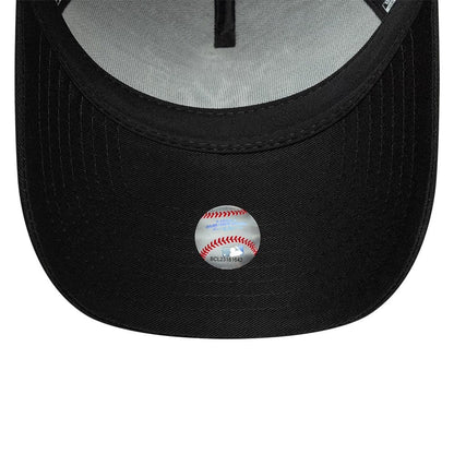 Pictured is this MLB Script New York Yankees 9FORTY A-Frame Trucker cap in black. 5