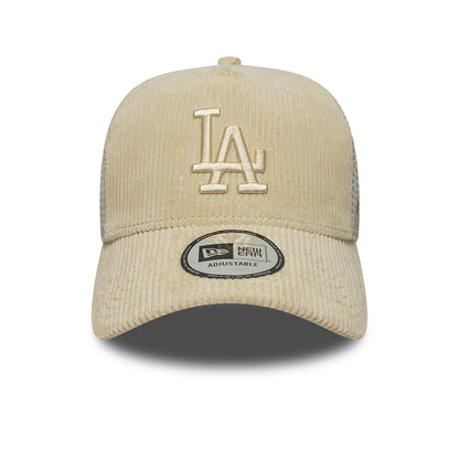 Pictured is this MLB Cord LA Dodgers 9FORTY A-Frame Trucker cap in cream. 2