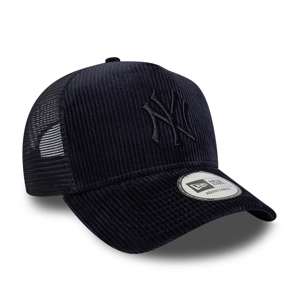 Pictured is this MLB Cord New York Yankees 9FORTY A-Frame Trucker cap in navy. 3
