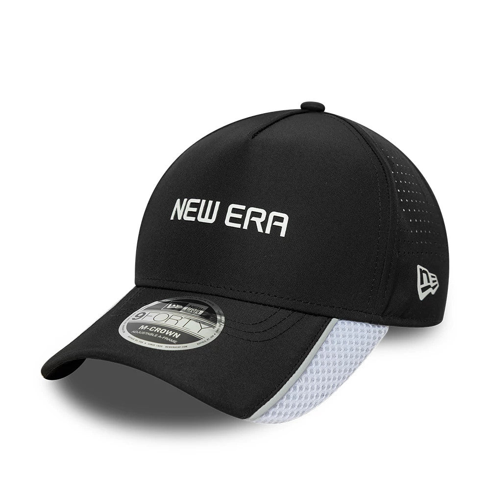 Pictured is this New Era Tech 9FORTY M-Crown A-Frame cap in black. 1