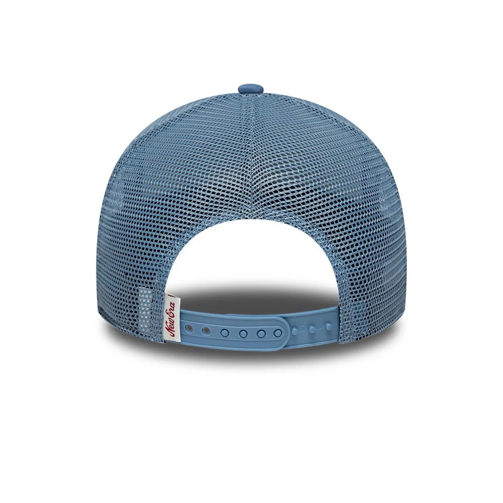 Pictured is this Youth New Era Oval Patch 9FORTY A-Frame Trucker cap in blue. 4