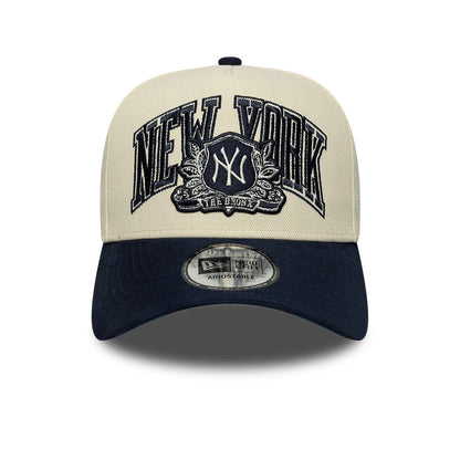 Pictured is this MLB Suede New York Yankees 9FORTY E-Frame cap in cream. 3