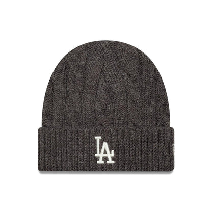 Pictured is this MLB Short LA Dodgers Skull Knit Beanie hat in charcoal. 1