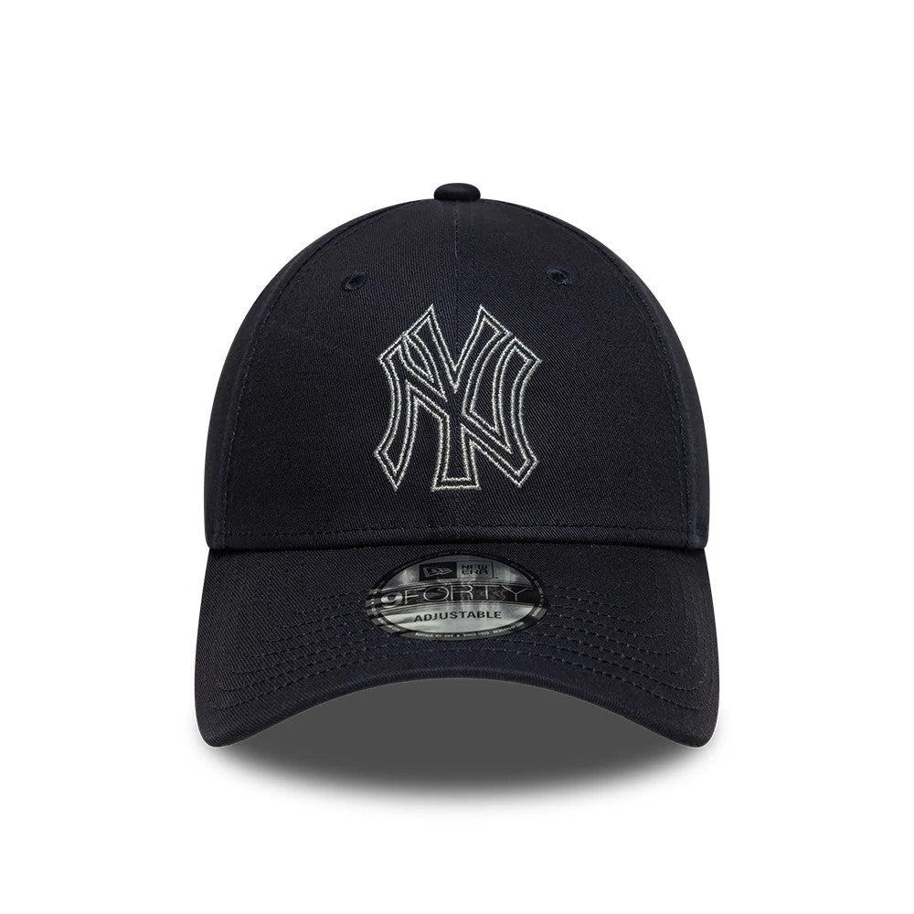 Pictured is this MLB Metallic Outline New York Yankees 9FORTY cap in navy. 2