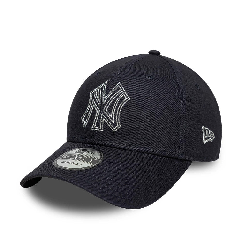 Pictured is this MLB Metallic Outline New York Yankees 9FORTY cap in navy. 1