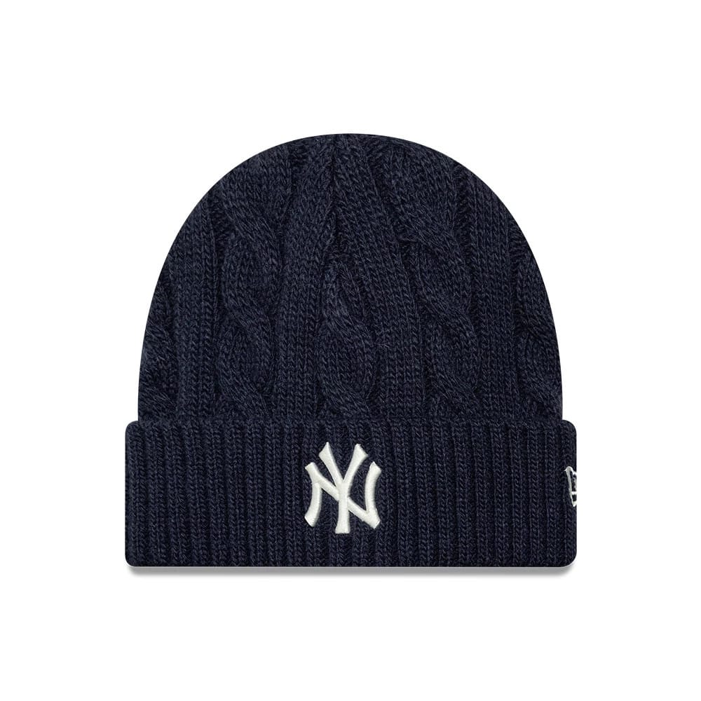 Pictured is this MLB Short New York Yankees Skull Knit Beanie hat in navy. 1