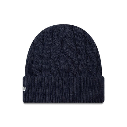 Pictured is this MLB Short New York Yankees Skull Knit Beanie hat in navy. 2