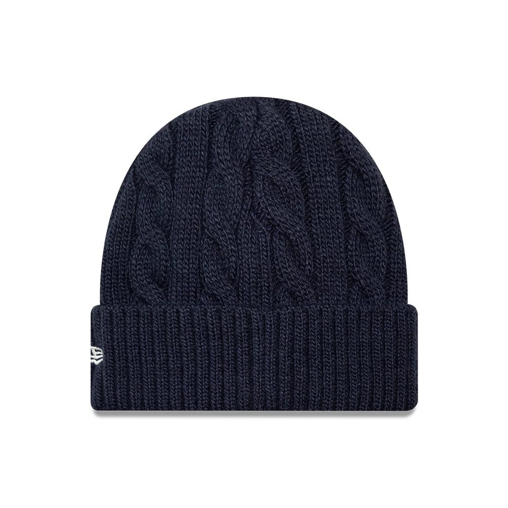 Pictured is this MLB Short New York Yankees Skull Knit Beanie hat in navy. 2