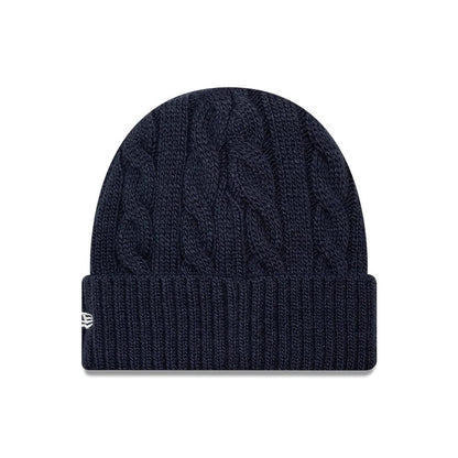Pictured is this MLB Short New York Yankees Skull Knit Beanie hat in navy. 2