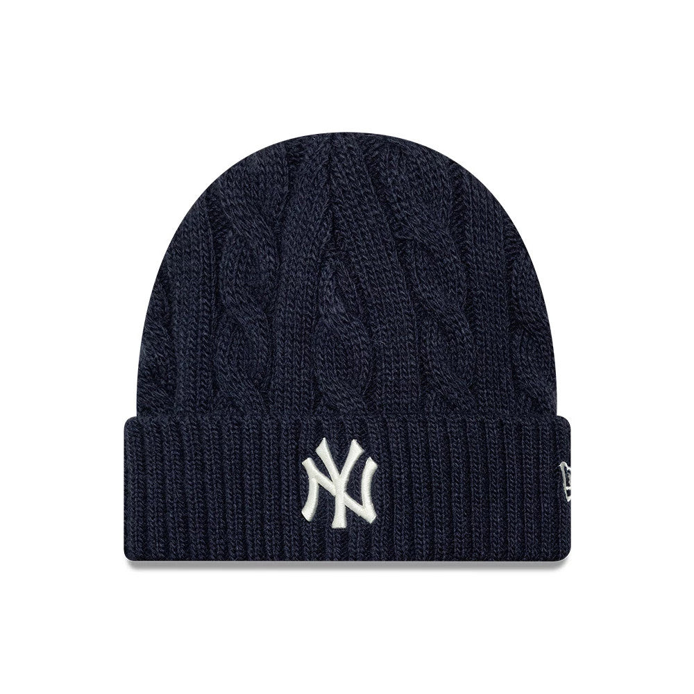 Pictured is this MLB Short New York Yankees Skull Knit Beanie hat in navy. 1