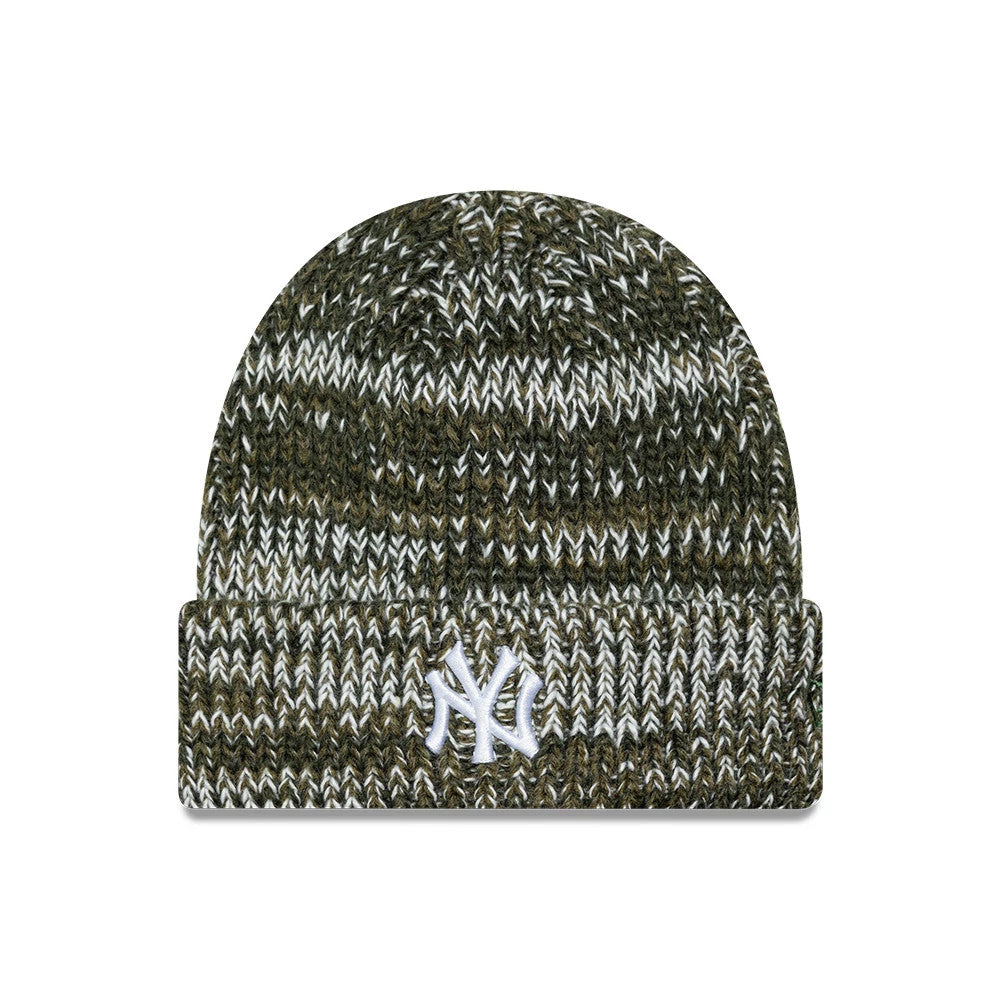 Pictured is this MLB Chunky Knit New York Yankees Cuff Knit Beanie hat in dark green. 1