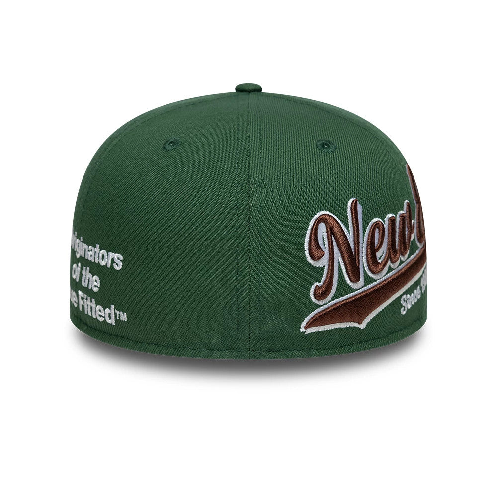 Pictured is this New Era Heritage Script 59FIFTY Fitted cap in dark green. 5