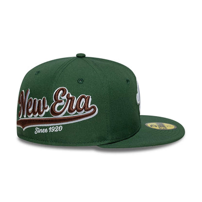Pictured is this New Era Heritage Script 59FIFTY Fitted cap in dark green. 7
